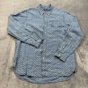 Ralph Lauren 100% Linen Sailboat Blue Men's Size XL Long Sleeve Shirt